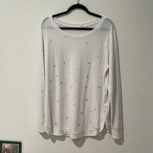 White light sweater with silver stars, size large